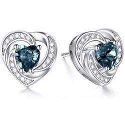 925 Sterling Silver Simulated Birthstone Halo Heart Stud Earrings with Austrian Crystals, Anniversary Valentines Birthday Jewelry Gifts for Women