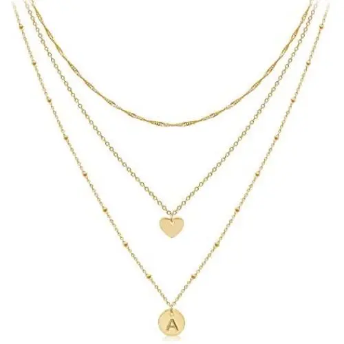 Dainty Layered Initial Choker Necklaces Handmade 14K Gold Plated Tiny Heart Personalized Letter Disc Pendant Adjustable Chain Layering Gold Necklaces for Women Girls Gift Jewelry Dainty Layered Initial Choker Necklaces Handmade 14K Gold Plated Tiny Heart Personalized Letter Disc Pendant Adjustable Chain Layering Gold Necklaces for Women Girls Gift Jewelry
