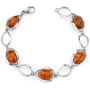 Peora Genuine Baltic Amber Bracelet for Women in Sterling Silver, Rich Cognac Color, Floating Oval Shape, 7 1/2 inches Length