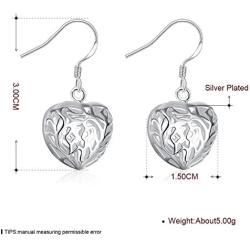 Heart Shaped Filigree Cage Fish Hook S925 Sterling Silver Plated Fashion Dangle Earrings for Women Girls Elegant Love Texture Dangling Jewelry Gifts