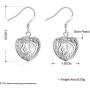 Heart Shaped Filigree Cage Fish Hook S925 Sterling Silver Plated Fashion Dangle Earrings for Women Girls Elegant Love Texture Dangling Jewelry Gifts