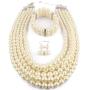 Fodattm Women Lady Multi Layer Imitation Pearl Strand Cluster with Necklace Bracelet and Earrings Set Elegant Costume Jewelry Sets
