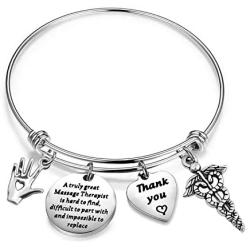BAUNA Massage Therapist Gifts Therapist Appreciation Gifts A Truly Great Massage Therapist Is Hard to Find and Impossible to Replace Bangle Bracelet LMT Graduation Gift