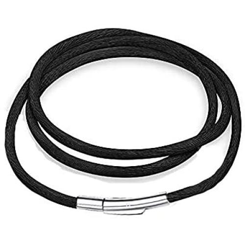 Mixiueuro 3mm Black Silk Cord Chain Necklace With Upgrade Ultra Thin Light New Models Stainless Steel Clasp, Hand Made Feel Smooth And for Men Women children
