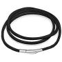 Mixiueuro 3mm Black Silk Cord Chain Necklace With Upgrade Ultra Thin Light New Models Stainless Steel Clasp, Hand Made Feel Smooth And for Men Women children