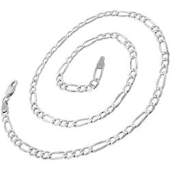 925 Italian Sterling Silver 2.5mm - 10.5mm Solid Figaro Diamond Cut Chain, FREE Microfiber Cloth, ITProLux Pave Link Necklace & Bracelet, Giorgio Bergamo