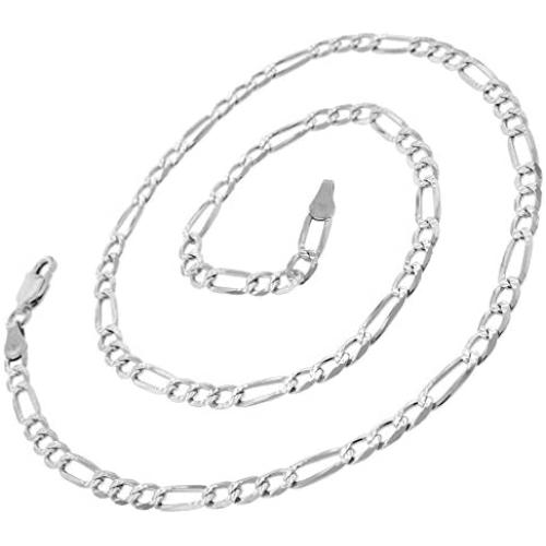 925 Italian Sterling Silver 2.5mm - 10.5mm Solid Figaro Diamond Cut Chain, FREE Microfiber Cloth, ITProLux Pave Link Necklace & Bracelet, Giorgio Bergamo