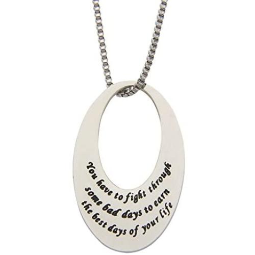 Inspirational Necklace for Women- You Have to Fight Through Some Bad Days, Mantra Inspirational Daily Reminder Necklaces, Inspirational Jewelry & Gifts, 18''