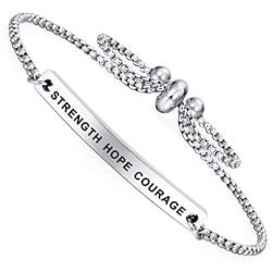 Dainty Cuff Bracelet - STRENGTH HOPE COURAGE - Cancer Survivor Jewelry Positive Gift