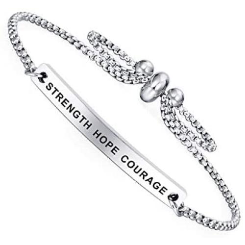 Dainty Cuff Bracelet - STRENGTH HOPE COURAGE - Cancer Survivor Jewelry Positive Gift