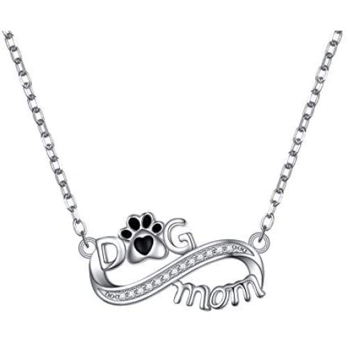 JZMSJF 925 Sterling Silver I Love You Mom Love Heart Necklace Dog Mom Animal Paw Print Pendant for Mother Women Girls