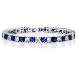 Gem Stone King 15.00 Cttw Princess Cut Blue and White Cubic Zirconia CZ Women Tennis Bracelet 7 Inch