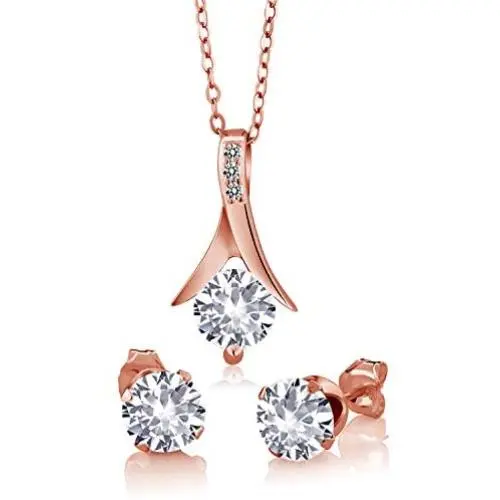 Gem Stone King 3.65 Ct Created Sapphire White Diamond 18K Rose Gold Plated Silver Jewelry Set with 18 Inch Chain Gem Stone King 3.65 Ct Created Sapphire White Diamond 18K Rose Gold Plated Silver Jewelry Set with 18 Inch Chain