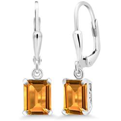 Gem Stone King 925 Sterling Silver Yellow Citrine Earrings For Women (3.30 Cttw, Gemstone Birthstone, Emerald Cut 8X6MM)