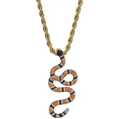 GUCY Hip Hop Jewelry Iced Out Gold Dainty Coral Snake Small Serpent Pendant Chain Necklace GUCY Hip Hop Jewelry Iced Out Gold Dainty Coral Snake Small Serpent Pendant Chain Necklace