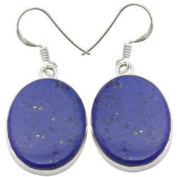SilverStarJewel 925 Solid Silver Navy Blue 15 x 20 mm Lapis Lazuli Flat Earrings 1.6''