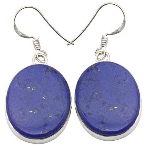 SilverStarJewel 925 Solid Silver Navy Blue 15 x 20 mm Lapis Lazuli Flat Earrings 1.6''