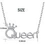 Flyow 925 Sterling Silver White Cz Crown Princess/Queen Pendant Word Charm Necklace for Girlfriend Wife Daughter Granddaughter, 18 Inch + 2 Inch