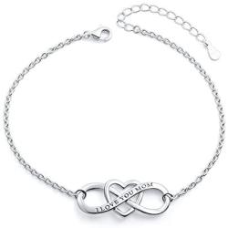 S925 Sterling Silver I Love You Mom Heart Infinity Bracelet for Mother Mama Mommy Mum Birthday Jewelry