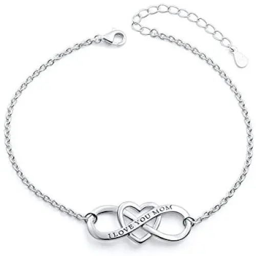S925 Sterling Silver I Love You Mom Heart Infinity Bracelet for Mother Mama Mommy Mum Birthday Jewelry