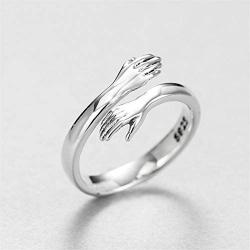 2 Pieces Hugging Hands Rings Silver Hands Embrace Open Rings Adjustable Couple Hug Rings Romantic Lover Wedding Ring Jewelry Gifts