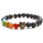 Top Plaza 7 Chakra Stone Bead Bracelet Lava Rock Stone Diffuser Bracelet Reiki Healing Crystals Yoga Meditation Anxiety Stretch Bracelets Owl Gifts for Women Men