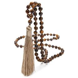 BALIBALI 8MM Beads Chakra Long Mala Necklace Natural Stone Meditation Statement Necklace Japa Yoga Buddhist Rosary Prayer Charm Beaded Tassel Necklace