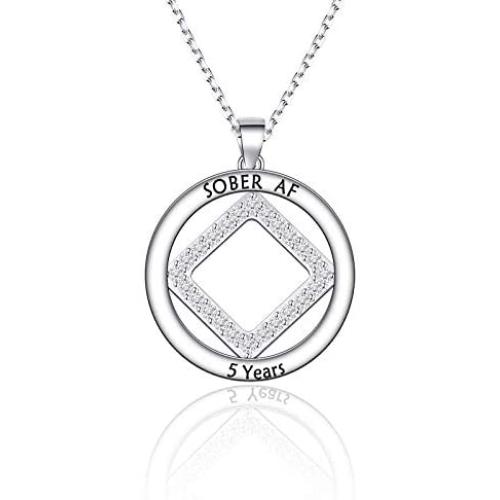 KUIYAI Sober AF Necklace Narcotics Anonymous Recovery Necklace Sobriety Gifts NA Necklace 1 Year 2 Years 3 Years 4 Years 5 Years Sobriety Anniversary Jewelry Sponsor Gift