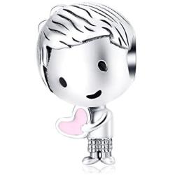 BAMOER Sterling Silver Boy Charms with Lovely Family Charm Bead Fit Pandora Bracelets for Women & Girls