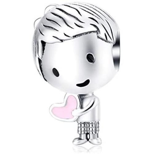 BAMOER Sterling Silver Boy Charms with Lovely Family Charm Bead Fit Pandora Bracelets for Women & Girls