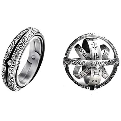 JAJAFOOK Astronomical Sphere Ball Deformation Ring Cosmic Finger Ring Lover Gifts, Titanium Steel Rings