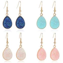 4 pairs Sparkle Crystal Druzy Earrings For Women Jewelry Handmade Water drop Hanging Drop Earring Teardrop Long Earrings Jewelry