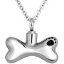LuckyJewelry Pet Paw Prints Dog Bone Pendant Necklace Memorial Ashes Keepsake - Cremation Jewelry