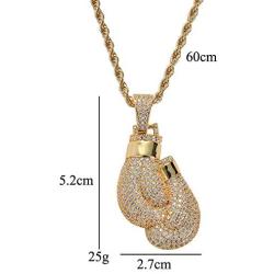 KMASAL Punk Iced Out Boxing Gloves Chain Pendant Necklace Hip Hop Jewelry 18K Gold Plated Cubic-Zirconia Necklace for Men Women