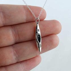 FashionJunkie4Life Sterling Silver 3D Kayak Charm Necklace, 18'' Chain Kayaking Kayaker Canoe