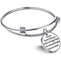 You are Braver Stronger Smarter than you think Inspirational Expandable Bangle Bracelet Women