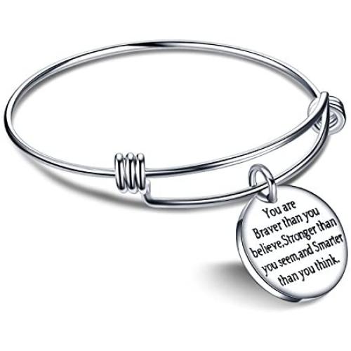 You are Braver Stronger Smarter than you think Inspirational Expandable Bangle Bracelet Women
