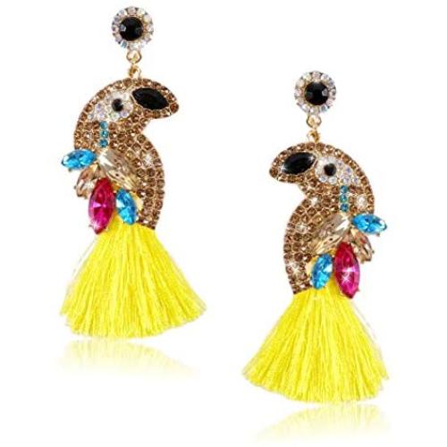 Rhinestone Bird Tassel Earrings for Women - Cute Parrot Tassel Earrings - Bohemian Handmade Fashion Bird Earrings - Gift for Girls and Women Mom, Sister, Wife, Girlfriend