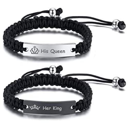 XUANPAI Personalized Handmade Braided Rope ID Plate Couples Bracelets for Women Men Friendship …