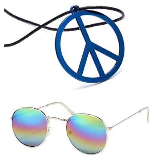 BOMAIL Hippie Dressing Accessory Set Hippie Glasses and Peace Sign Necklace