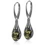 Sterling Silver Green Amber Drop Earrings Necklace Set 18 Inches