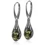 Sterling Silver Green Amber Drop Earrings Necklace Set 18 Inches Sterling Silver Green Amber Drop Earrings Necklace Set 18 Inches