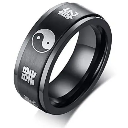 PJ Jewelry Mens Tai Chi Yin Yang Bagua Balance Ring Stainless Steel Taoism Zen Spirit Talisman Spinner Band PJ Jewelry Mens Tai Chi Yin Yang Bagua Balance Ring Stainless Steel Taoism Zen Spirit Talisman Spinner Band
