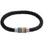 Nanafast Titanium Stainless Steel Magnet Rainbow LGBT Pride Handmade Braided Bracelet PU Leather Weave Plaited Jewelry