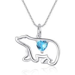 Waysles Polar Bear Necklace Cubic Zirconia Pendant Animal Necklace 925 Sterling Silver Jewelry Mama Polar Bear for Mom Women Mothers Day Necklace Gifts