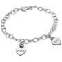 MyNameNecklace Personalized Link Bracelet with Engraved Dangle Heart Shape Charms Sterling Silver 925 or Gold Plating - Custom Made Mothers Jewelry Gift