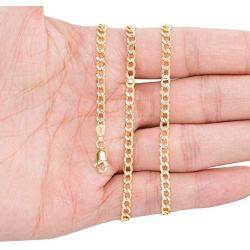 Nuragold 10k Yellow Gold 3.5mm Cuban Chain Curb Link Diamond Cut Pave Two Tone Pendant Necklace, Mens Womens Lobster Lock 16'' 18'' 20'' 22'' 24'' 26'' 28'' 30''