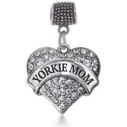 Inspired Silver - Silver Pave Heart Charm for Bracelet with Cubic Zirconia Jewelry