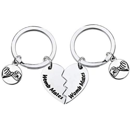 BAUNA Twin Jewelry Twin Matching Keychains Set for 2 Womb Mates Key Ring Pinky Promise BFF Jewelry for Twin Sisters Brothers Pinky Swear Best Gift