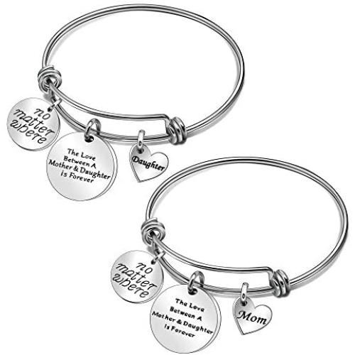 No Matter Where Mother Daughter Bangle Bracelets Gifts The Love Between Mother and Daughter Is Forever
